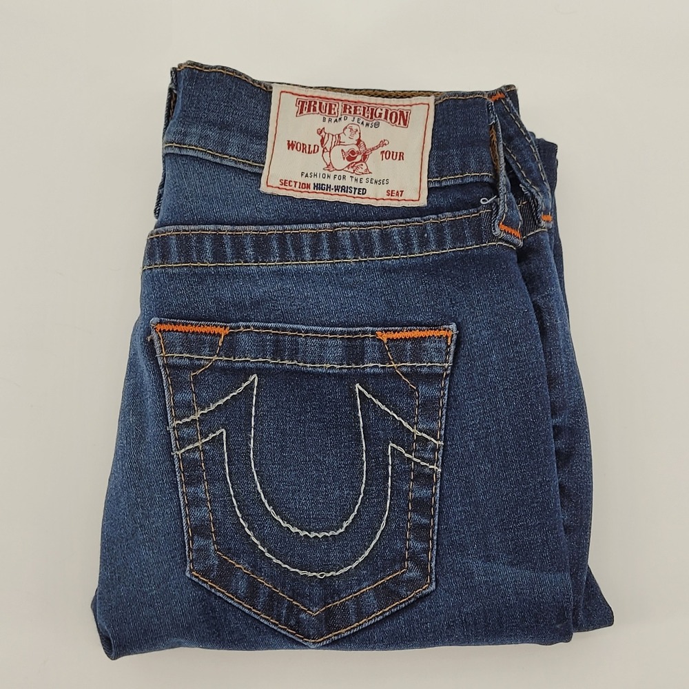 True Religion Women’s Skinny Jeans - Dark Blue with Orange Trim